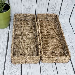 🔥2 Long Narrow Tray Rattan Decorative Baskets